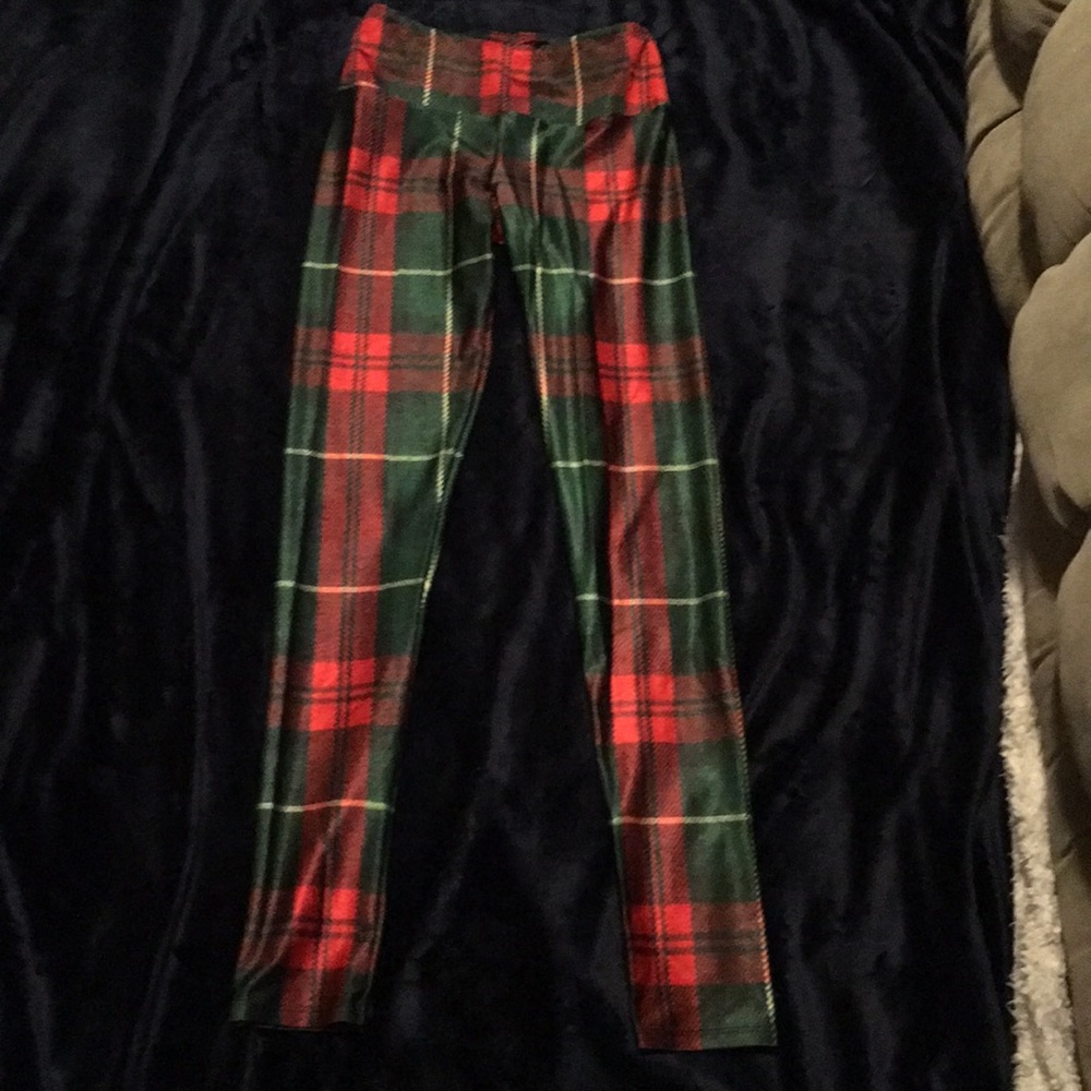 Goldsheep red/green Holiday Plaid Leggings Size M!